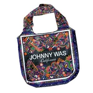 JOHNNY WAS Reusable Shopper Tote Bag Foldable Paisley Floral Boho Print Nylon